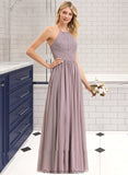 Taylor Empire Halter Floor-Length Chiffon Bridesmaid Dress With Ruffle Bow(s) STKP0013258