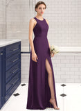 Selena A-Line Scoop Neck Floor-Length Chiffon Bridesmaid Dress With Split Front STKP0013260