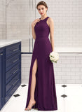 Selena A-Line Scoop Neck Floor-Length Chiffon Bridesmaid Dress With Split Front STKP0013260