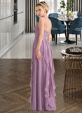 Vicky A-Line V-neck Floor-Length Chiffon Bridesmaid Dress With Cascading Ruffles STKP0013261