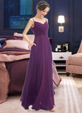 Karla A-Line V-neck Floor-Length Bridesmaid Dress With Pockets STKP0013263