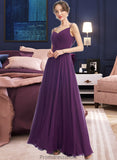 Karla A-Line V-neck Floor-Length Bridesmaid Dress With Pockets STKP0013263