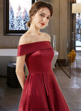 Caylee A-Line Off-the-Shoulder Asymmetrical Satin Bridesmaid Dress With Pockets STKP0013264