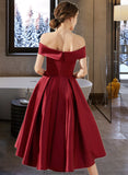 Caylee A-Line Off-the-Shoulder Asymmetrical Satin Bridesmaid Dress With Pockets STKP0013264