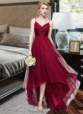 Kianna A-Line V-neck Asymmetrical Tulle Bridesmaid Dress STKP0013270