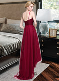 Kianna A-Line V-neck Asymmetrical Tulle Bridesmaid Dress STKP0013270