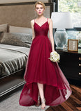 Kianna A-Line V-neck Asymmetrical Tulle Bridesmaid Dress STKP0013270