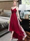 Kianna A-Line V-neck Asymmetrical Tulle Bridesmaid Dress STKP0013270