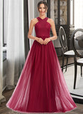 Liana A-Line Halter Floor-Length Bridesmaid Dress With Ruffle STKP0013274