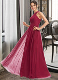 Liana A-Line Halter Floor-Length Bridesmaid Dress With Ruffle STKP0013274