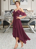 Zoie A-Line V-neck Asymmetrical Chiffon Bridesmaid Dress With Cascading Ruffles STKP0013280