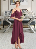 Zoie A-Line V-neck Asymmetrical Chiffon Bridesmaid Dress With Cascading Ruffles STKP0013280