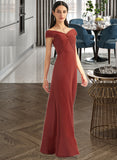 Belen Sheath/Column Off-the-Shoulder Floor-Length Bridesmaid Dress With Ruffle STKP0013284