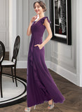 Destiney A-Line V-neck Floor-Length Bridesmaid Dress With Ruffle Pockets STKP0013285