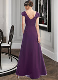 Destiney A-Line V-neck Floor-Length Bridesmaid Dress With Ruffle Pockets STKP0013285