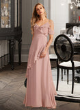 Maya A-Line V-neck Floor-Length Bridesmaid Dress With Ruffle STKP0013289