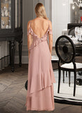 Maya A-Line V-neck Floor-Length Bridesmaid Dress With Ruffle STKP0013289