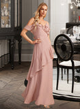 Maya A-Line V-neck Floor-Length Bridesmaid Dress With Ruffle STKP0013289