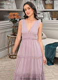 Stephanie A-LineV-neckTea-LengthBridesmaidDress#273655 STKP0013290