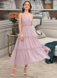 Stephanie A-LineV-neckTea-LengthBridesmaidDress#273655 STKP0013290