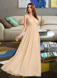 Joslyn A-Line V-neck Floor-Length Bridesmaid Dress With Sequins STKP0013291