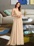 Joslyn A-Line V-neck Floor-Length Bridesmaid Dress With Sequins STKP0013291