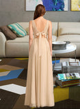 Joslyn A-Line V-neck Floor-Length Bridesmaid Dress With Sequins STKP0013291