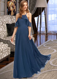 Desirae A-Line Square Neckline Floor-Length Chiffon Bridesmaid Dress STKP0013294