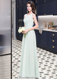 Karina A-Line Scoop Neck Floor-Length Chiffon Bridesmaid Dress With Ruffle STKP0013296