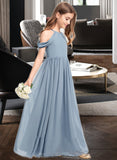 Salma A-Line Scoop Neck Floor-Length Chiffon Junior Bridesmaid Dress With Ruffle STKP0013302