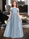 Salma A-Line Scoop Neck Floor-Length Chiffon Junior Bridesmaid Dress With Ruffle STKP0013302