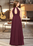 Deja A-Line Scoop Neck Asymmetrical Chiffon Junior Bridesmaid Dress With Ruffle STKP0013306