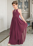 Ryan A-Line Scoop Neck Floor-Length Chiffon Junior Bridesmaid Dress With Ruffle Beading STKP0013313