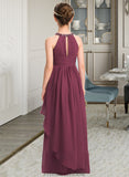 Ryan A-Line Scoop Neck Floor-Length Chiffon Junior Bridesmaid Dress With Ruffle Beading STKP0013313