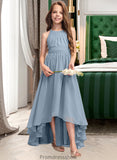 Lacey A-Line Scoop Neck Asymmetrical Chiffon Junior Bridesmaid Dress With Ruffle Bow(s) STKP0013314