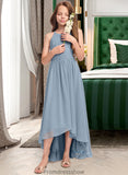 Lacey A-Line Scoop Neck Asymmetrical Chiffon Junior Bridesmaid Dress With Ruffle Bow(s) STKP0013314