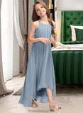 Lacey A-Line Scoop Neck Asymmetrical Chiffon Junior Bridesmaid Dress With Ruffle Bow(s) STKP0013314