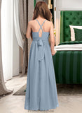 Lacey A-Line Scoop Neck Asymmetrical Chiffon Junior Bridesmaid Dress With Ruffle Bow(s) STKP0013314