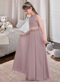 Isla A-Line Scoop Neck Floor-Length Chiffon Junior Bridesmaid Dress STKP0013316