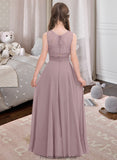 Isla A-Line Scoop Neck Floor-Length Chiffon Junior Bridesmaid Dress STKP0013316