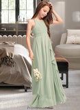 Melina A-Line Scoop Neck Floor-Length Chiffon Junior Bridesmaid Dress With Cascading Ruffles STKP0013318