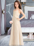 Tanya A-Line V-neck Floor-Length Satin Junior Bridesmaid Dress With Pockets STKP0013319