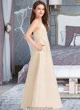 Tanya A-Line V-neck Floor-Length Satin Junior Bridesmaid Dress With Pockets STKP0013319