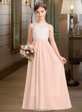 Kathleen A-Line Scoop Neck Floor-Length Chiffon Lace Junior Bridesmaid Dress STKP0013321