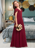 Morgan A-Line V-neck Floor-Length Chiffon Junior Bridesmaid Dress With Cascading Ruffles STKP0013327