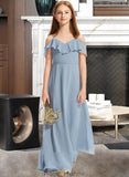 Lillian A-Line Off-the-Shoulder Floor-Length Chiffon Junior Bridesmaid Dress With Ruffles STKP0013334