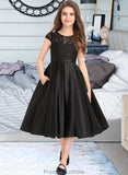 Alena A-Line Scoop Neck Knee-Length Satin Lace Junior Bridesmaid Dress With Pockets STKP0013335