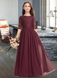 Tania A-Line Scoop Neck Floor-Length Chiffon Lace Junior Bridesmaid Dress STKP0013336