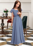 Eva A-Line Scoop Neck Floor-Length Chiffon Junior Bridesmaid Dress With Bow(s) STKP0013337