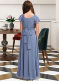 Eva A-Line Scoop Neck Floor-Length Chiffon Junior Bridesmaid Dress With Bow(s) STKP0013337